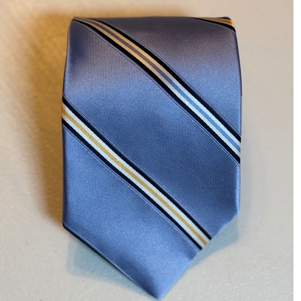 Tommy Hilfiger Men's Silk Stripe Necktie Blue Yellow White Black‎ Formal Note!